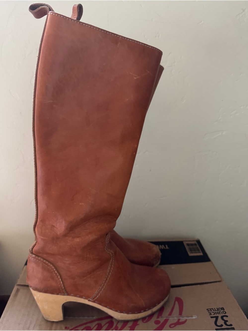Women's Tall Leather Clog Boots in Brown